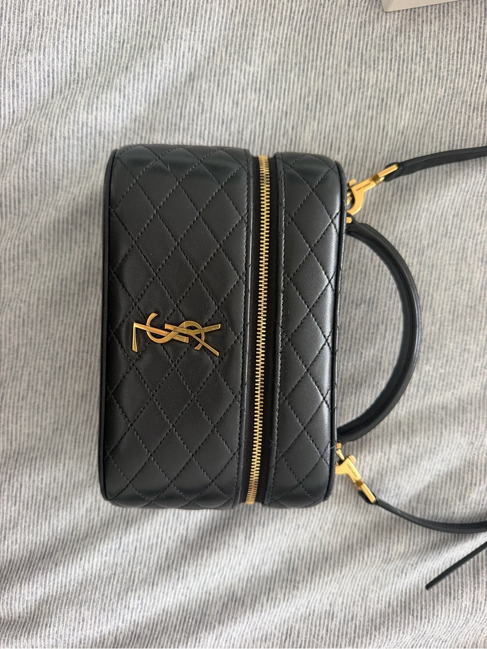 Saint Laurent Black Quilted Mini Vanity Bag with Gold Hardware